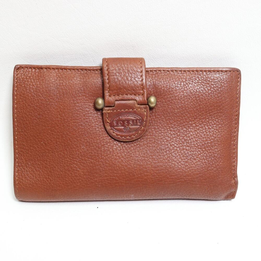 Vtg Fossil Fifty Four Wallet Women Brown Leather Clutch Bifold ID Cards 7.5X3.5